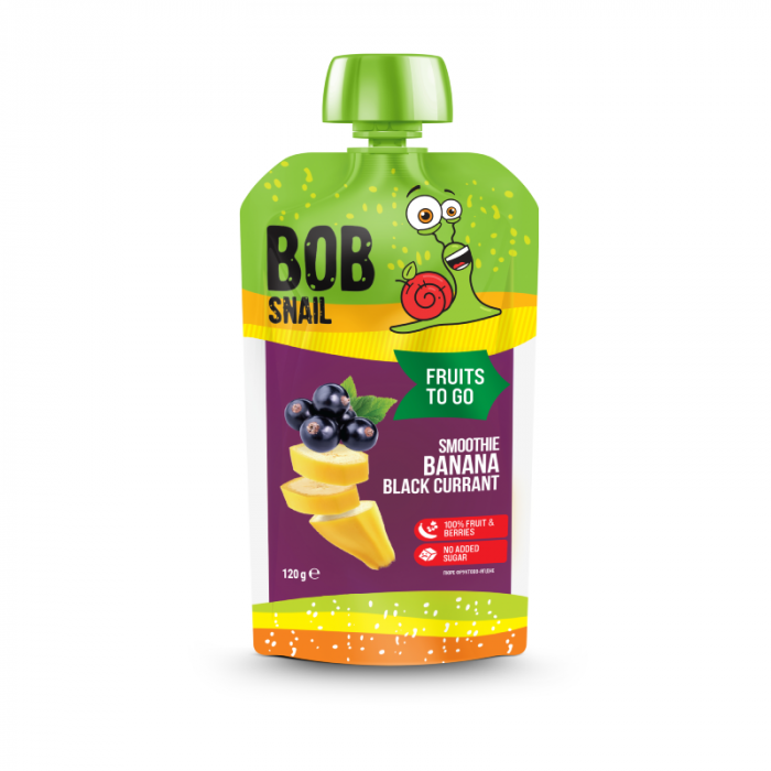 Šnek Bob Smoothie banan a černý rybíz.